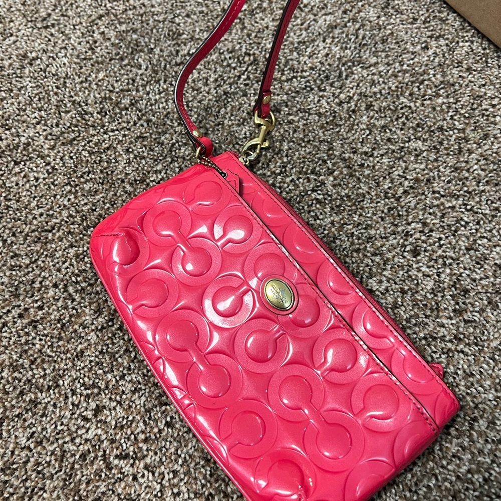Coach Pink Embossed Leather Wristlet